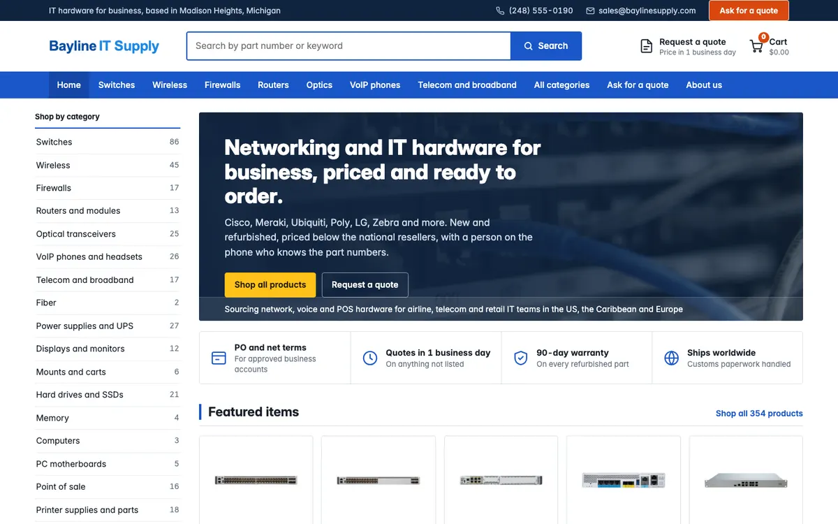 Home page of the it hardware store website on a computer