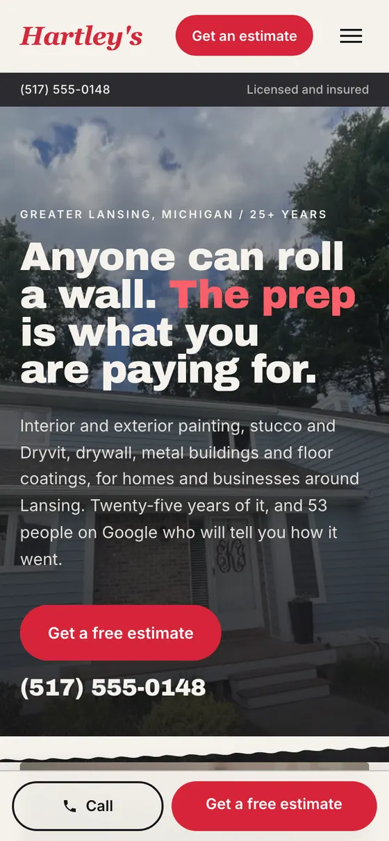 The same site on a phone
